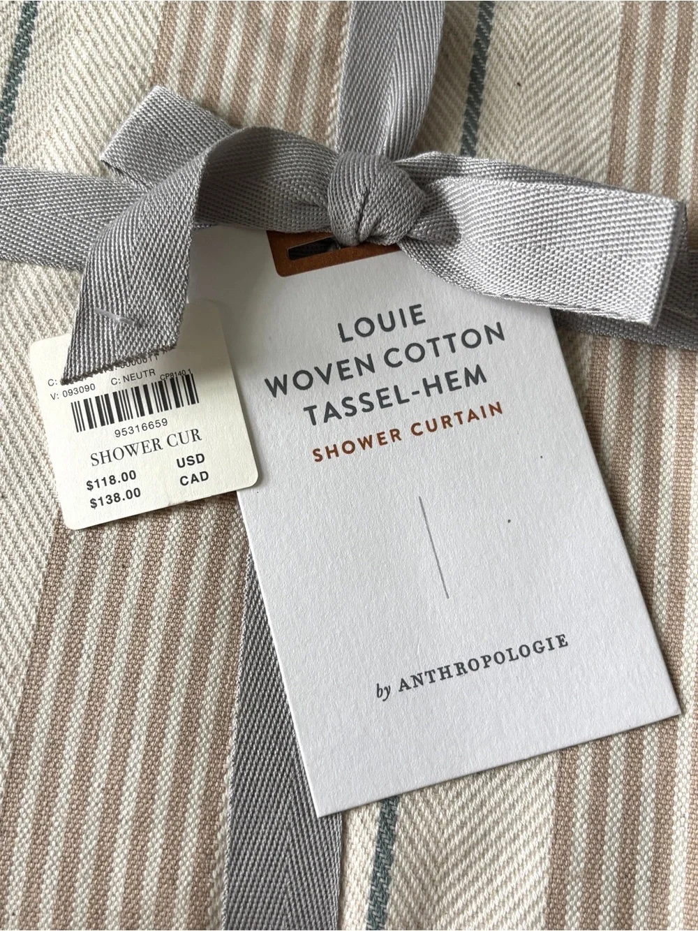 NEW Anthropologie Louie Shower Curtain Cotton Linen Tassel Hem 72” NWT Cream
